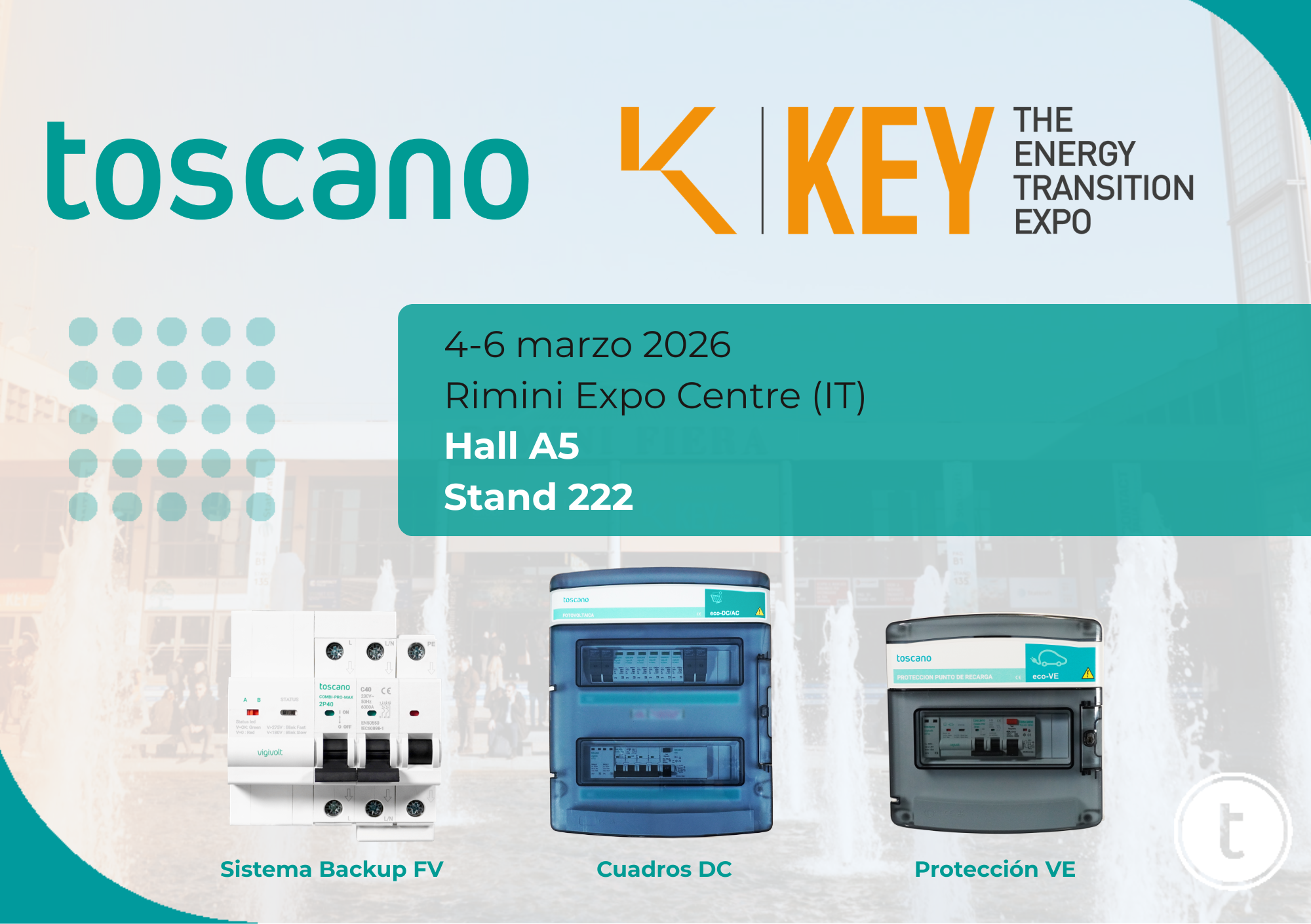 TOSCANO participará en KEY – The Energy Transition Expo 2026 (Rimini) con sus soluciones de control y protección.