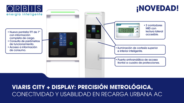 VIARIS CITY + DISPLAY: recarga urbana AC con medición certificada, conectividad y mejor experiencia de usuario.