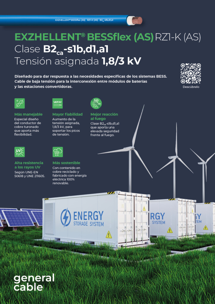 General Cable lanza EXZHELLENT® BESSflex (AS): un nuevo cable de BT pensado para sistemas de almacenamiento con baterías (BESS).
